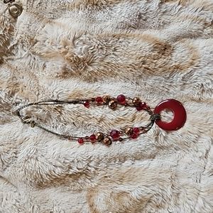 Lia Sophia red and bronze necklace